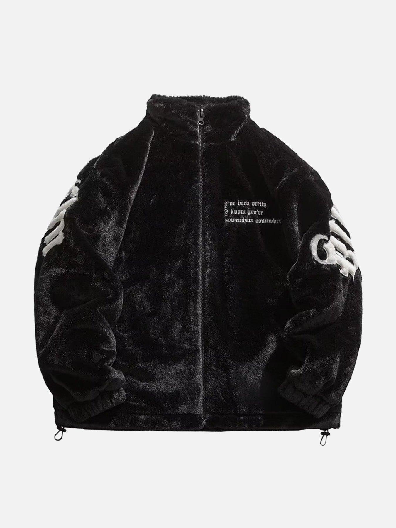 Tntwear® - Street Letter Embroidered Plush Jacket - 1838 - tntwear1