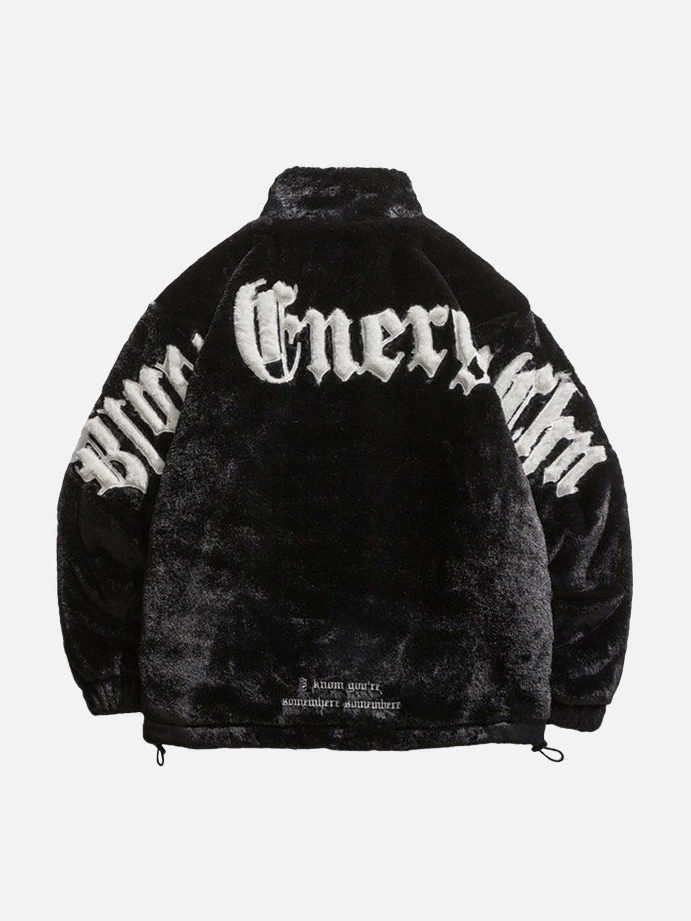 Tntwear® - Street Letter Embroidered Plush Jacket - 1838 - tntwear1