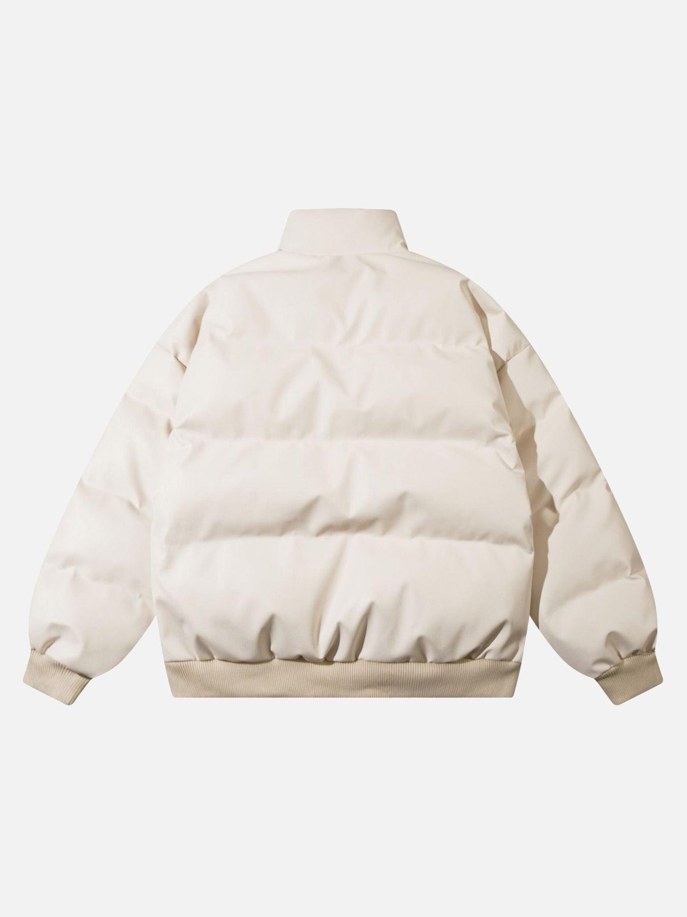 Tntwear® - Street Letter Embroidery Diagonal Zipper Cotton Jacket - tntwear1