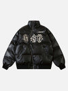 Tntwear® - Street Letter Embroidery Diagonal Zipper Cotton Jacket - tntwear1