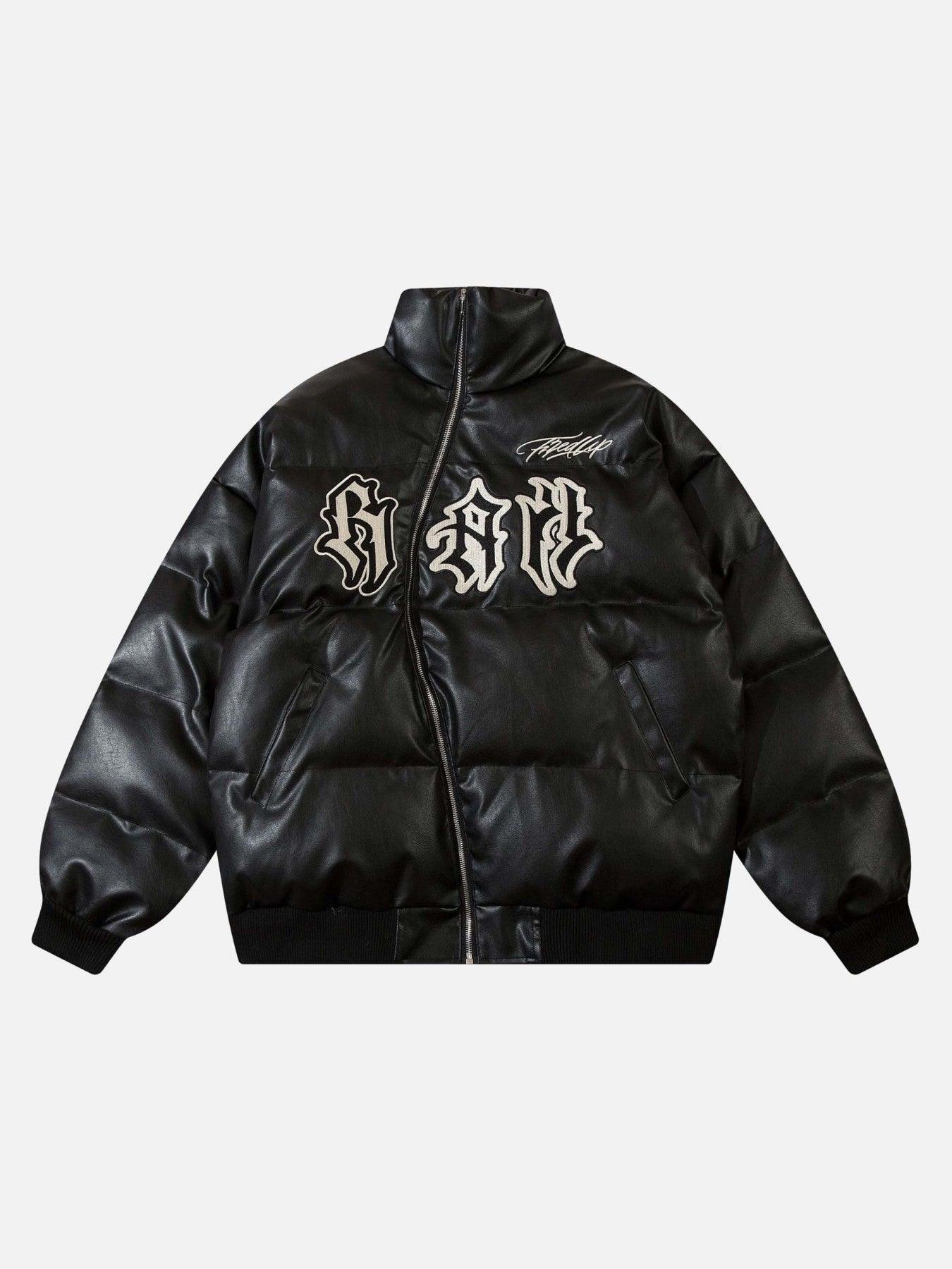 Tntwear® - Street Letter Embroidery Diagonal Zipper Cotton Jacket - tntwear1