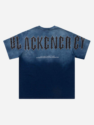 Tntwear® - Tie-dye Gradient Letter Embroidery T-shirt - 1542 - tntwear1