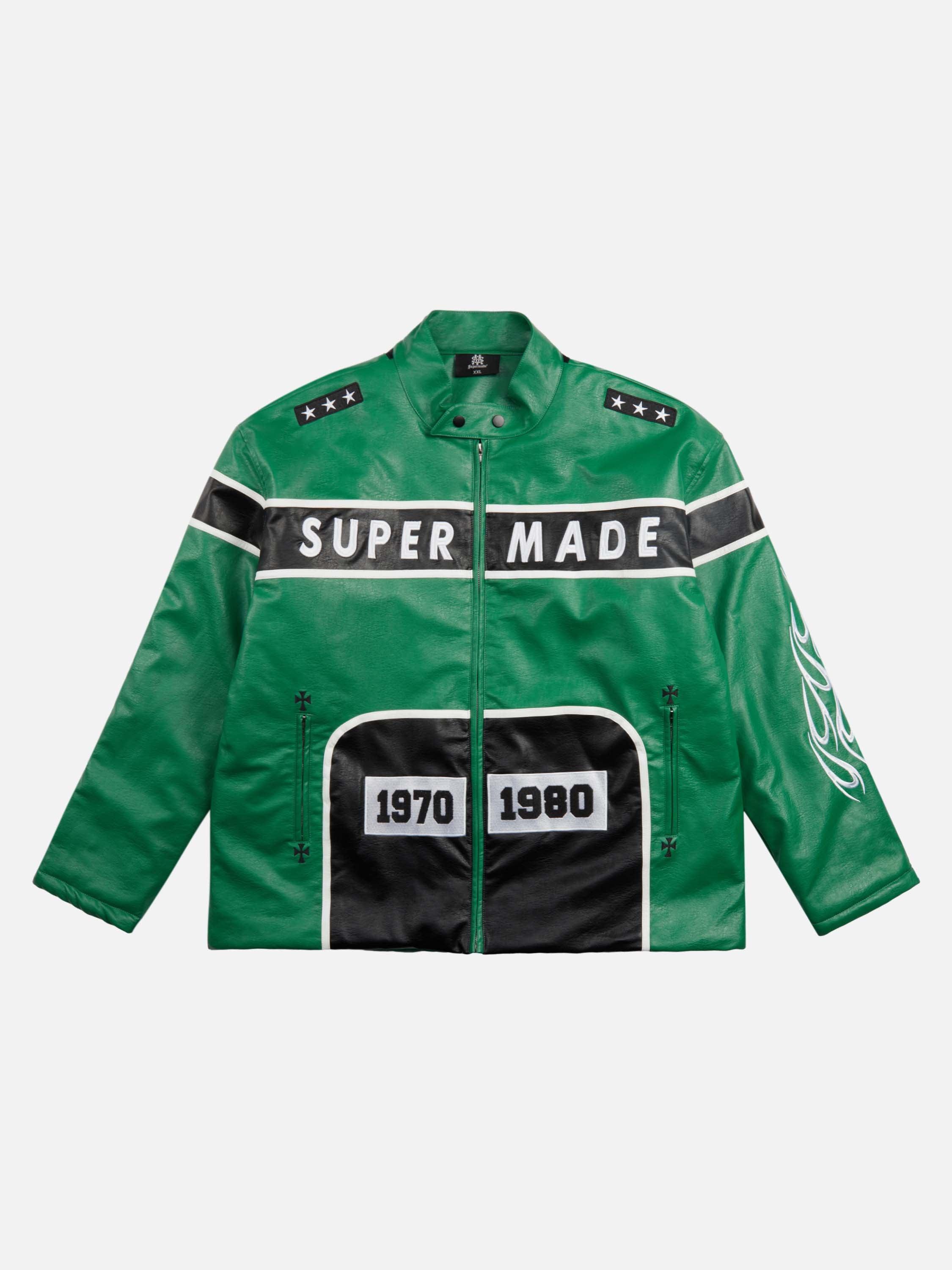 Tntwear® - Vintage Biker Style Embroidered Leather Jacket - 1746 - tntwear1