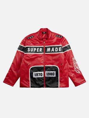 Tntwear® - Vintage Biker Style Embroidered Leather Jacket - 1746 - tntwear1