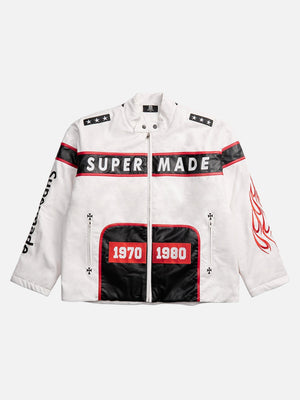 Tntwear® - Vintage Biker Style Embroidered Leather Jacket - 1746 - tntwear1