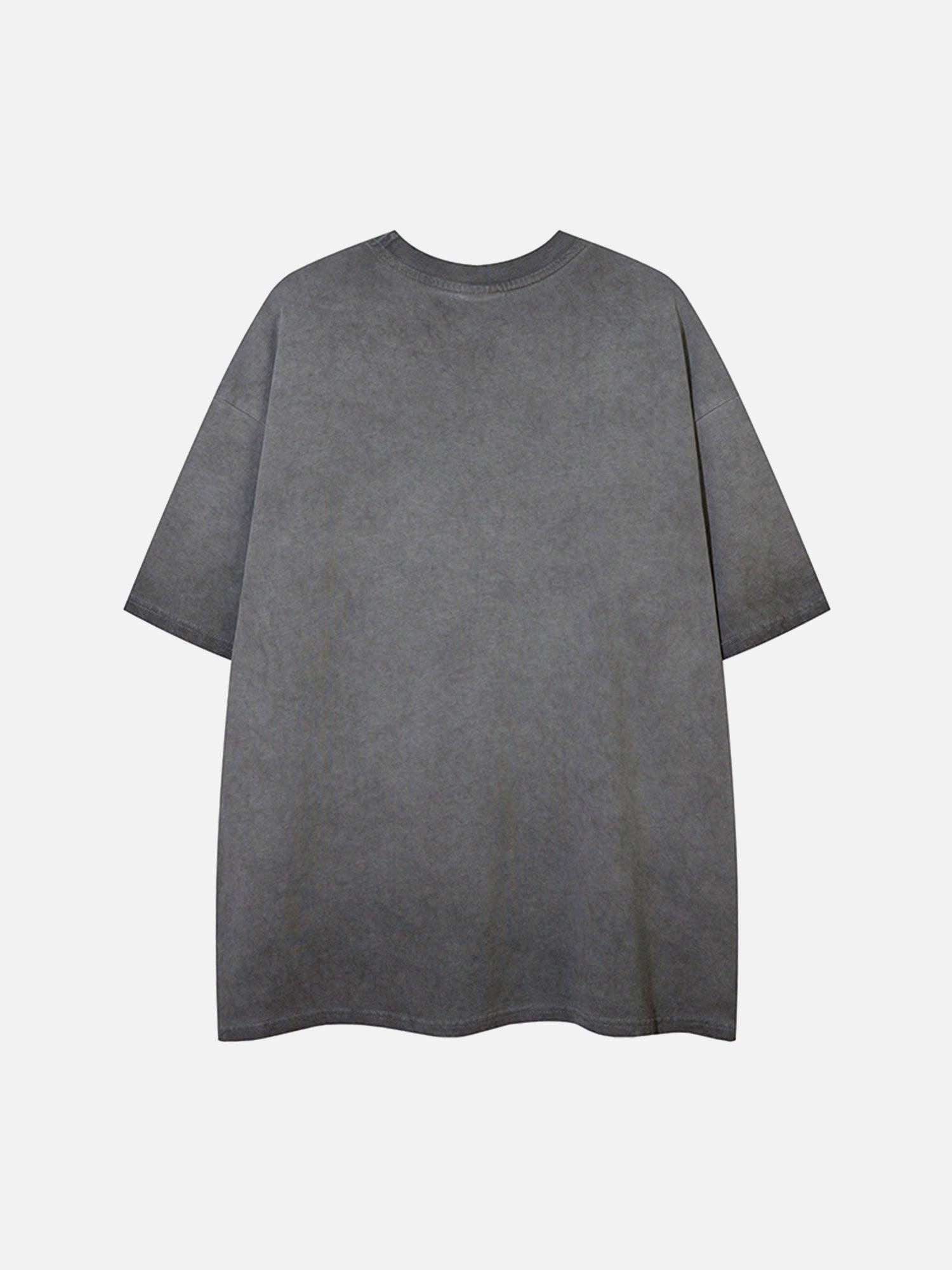 Tntwear® - Washed Distressed Denim Patch Embroidered Star T-shirt - tntwear1