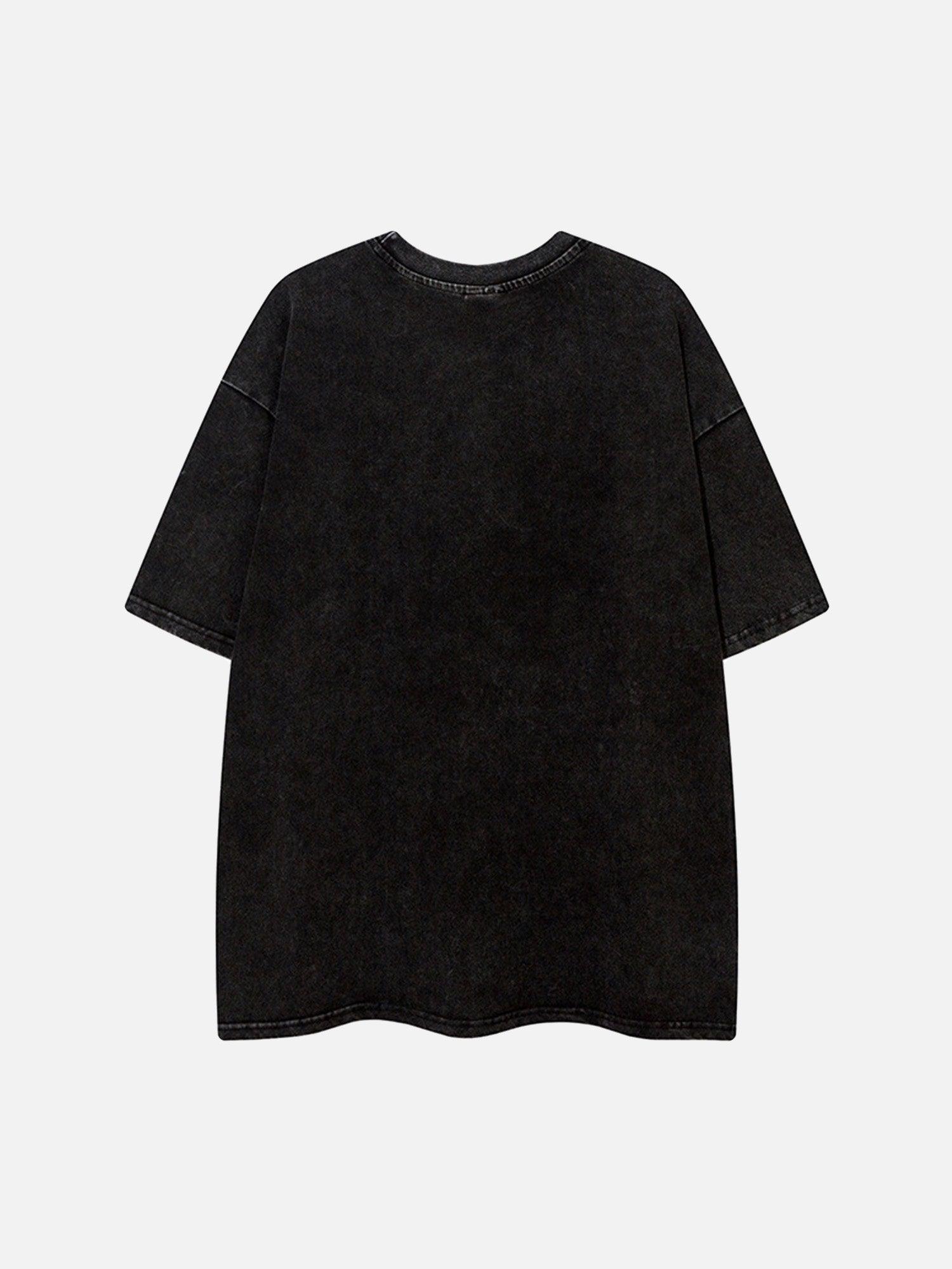 Tntwear® - Washed Distressed Denim Patch Embroidered Star T-shirt - tntwear1