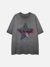 Tntwear® - Washed Distressed Denim Patch Embroidered Star T-shirt - tntwear1