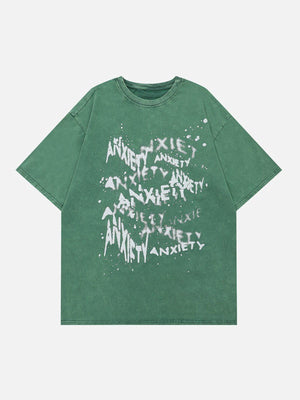 Tntwear® - Washed Irregular Letter Print Tee - tntwear1