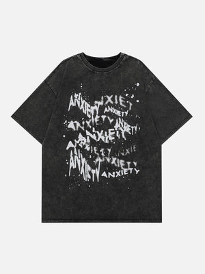 Tntwear® - Washed Irregular Letter Print Tee - tntwear1