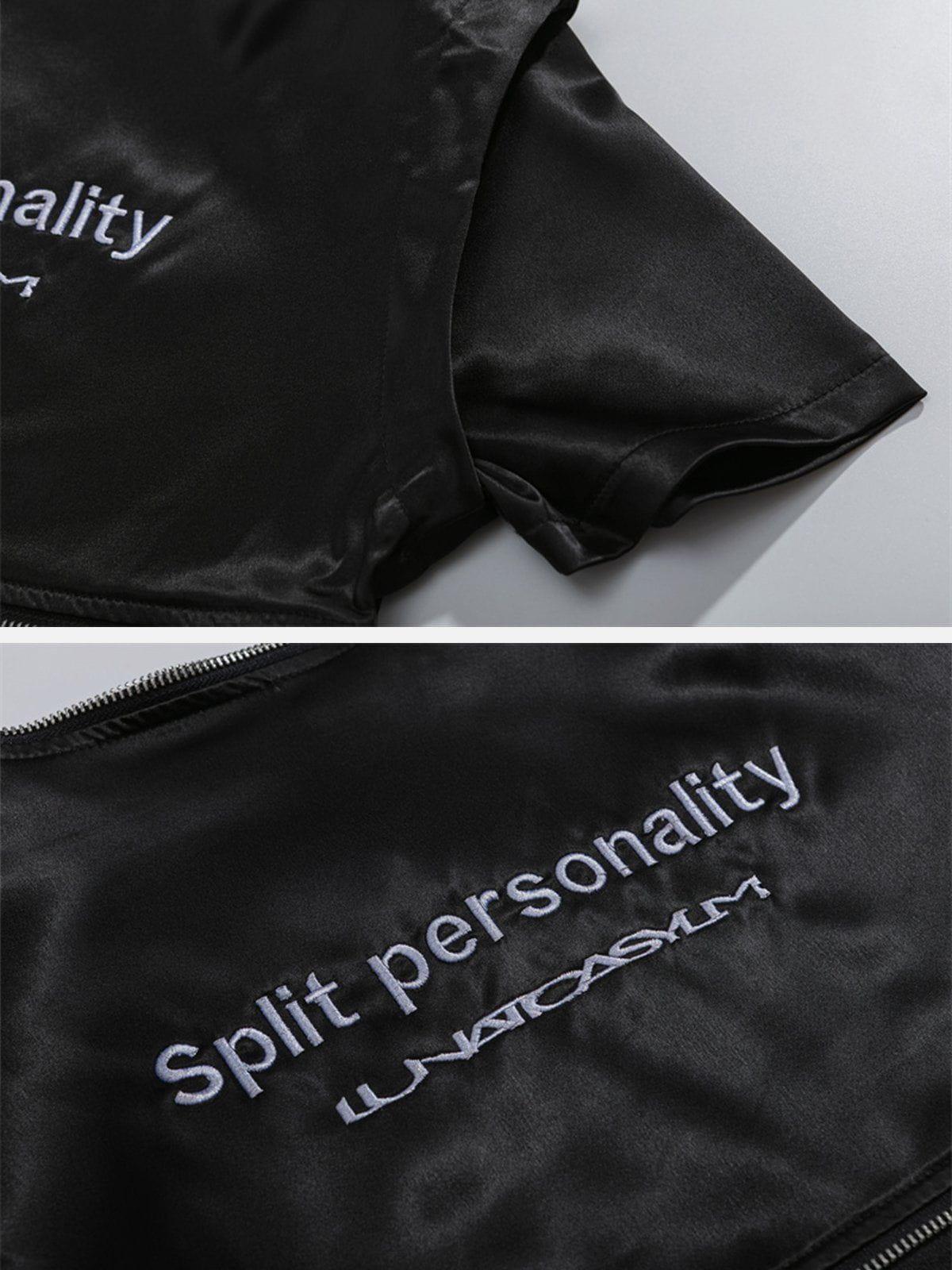Tntwear® - Zip Patchwork Embroidery Tee - tntwear1