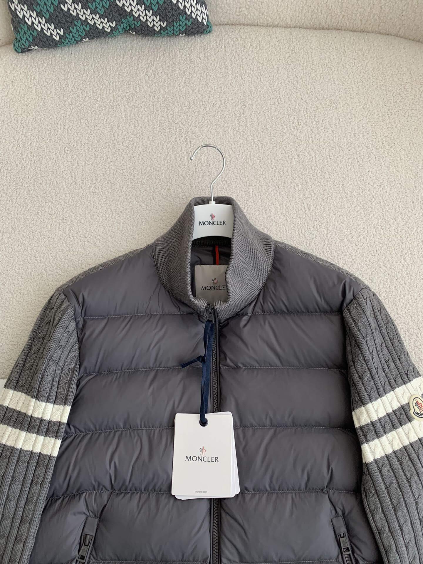 Moncler Dark Gray Padded Wool Zip-Up Cardigan Jacket