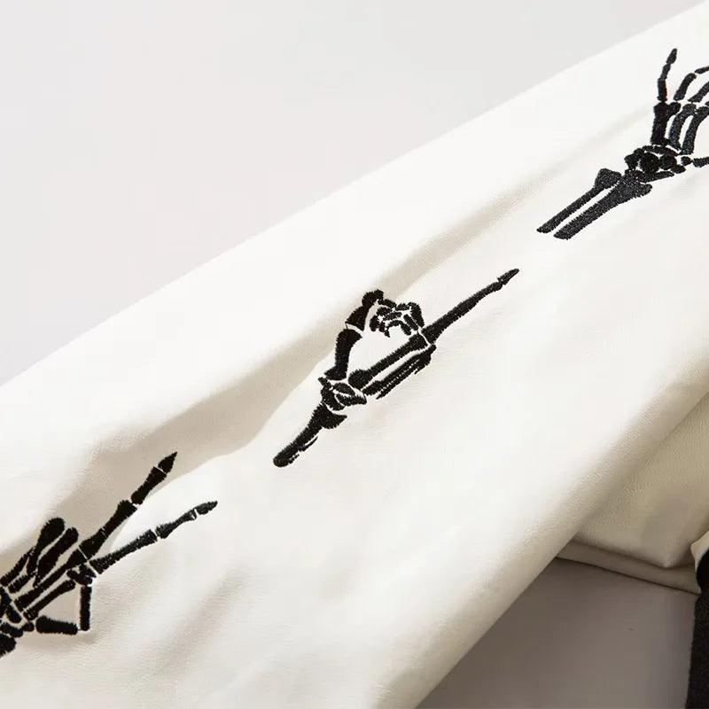 Skeleton Print Embroidery Varsity Jacket - tntwear1