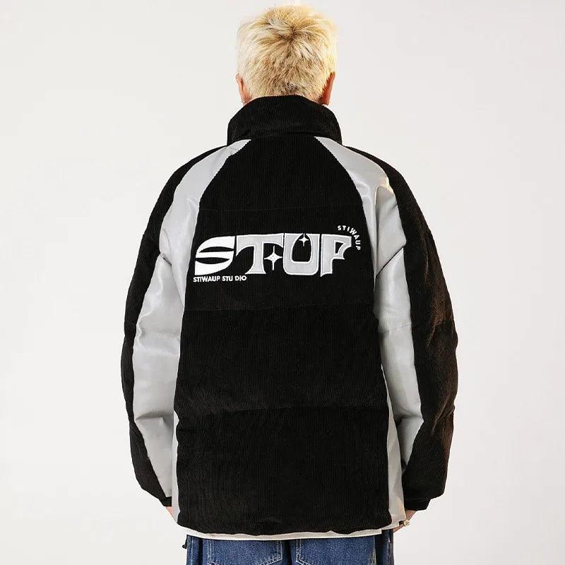 Corduroy Patchwork Padded Retro Puffer Jacket - tntwear1
