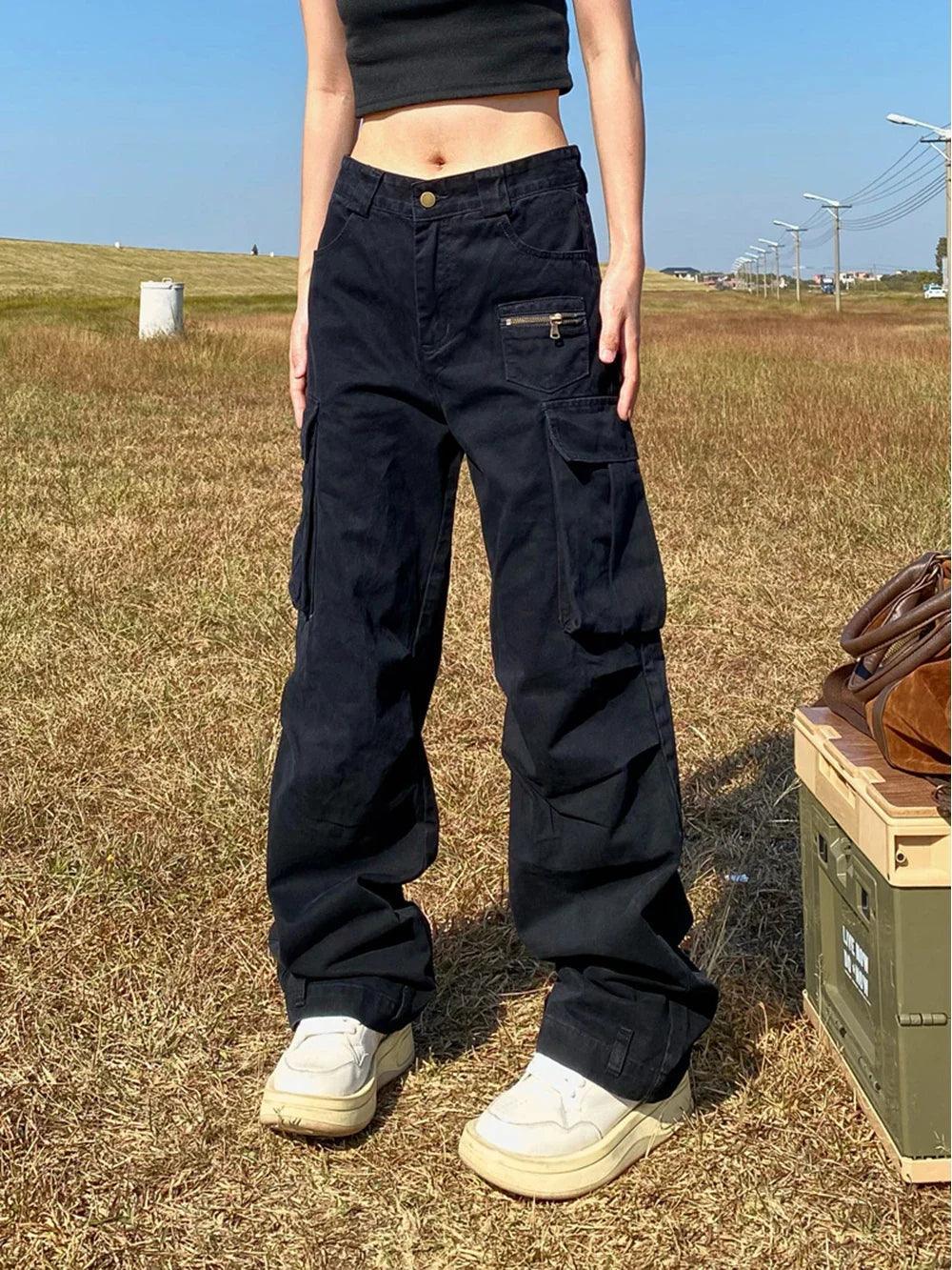 Y2k Women's Solid Color Cargo Pants - tntwear1