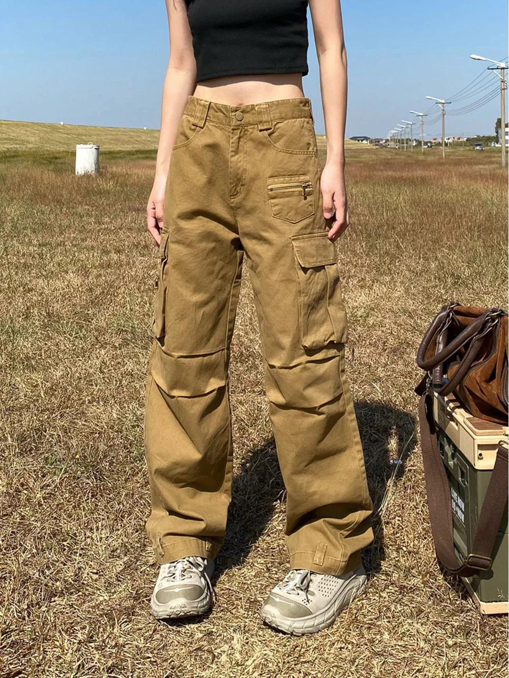 Y2k Women's Solid Color Cargo Pants - tntwear1