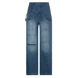 Streetwear Jeans Women Low Waist Button Up Straight Pants - tntwear1