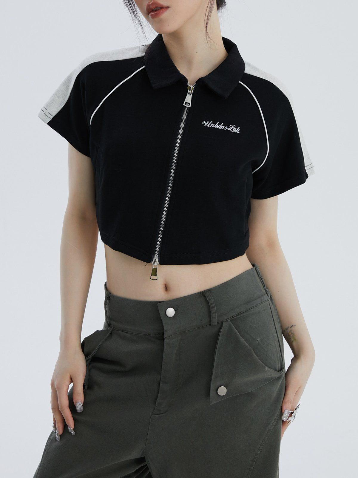 Sneakerland™ - Lapel Zipper Colorblock Tee - tntwear1