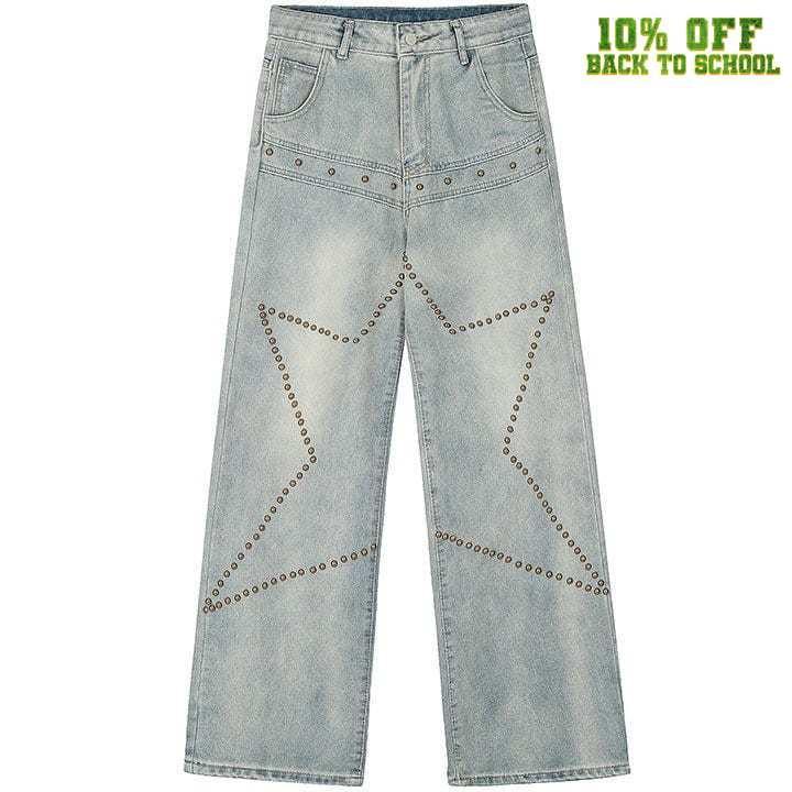 Tntwear® High Waist Star Rivet Wide Leg Jeans - tntwear1