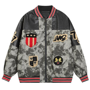 Tntwear® PU Leather Camo Patchwork Bomber Jacket - tntwear1
