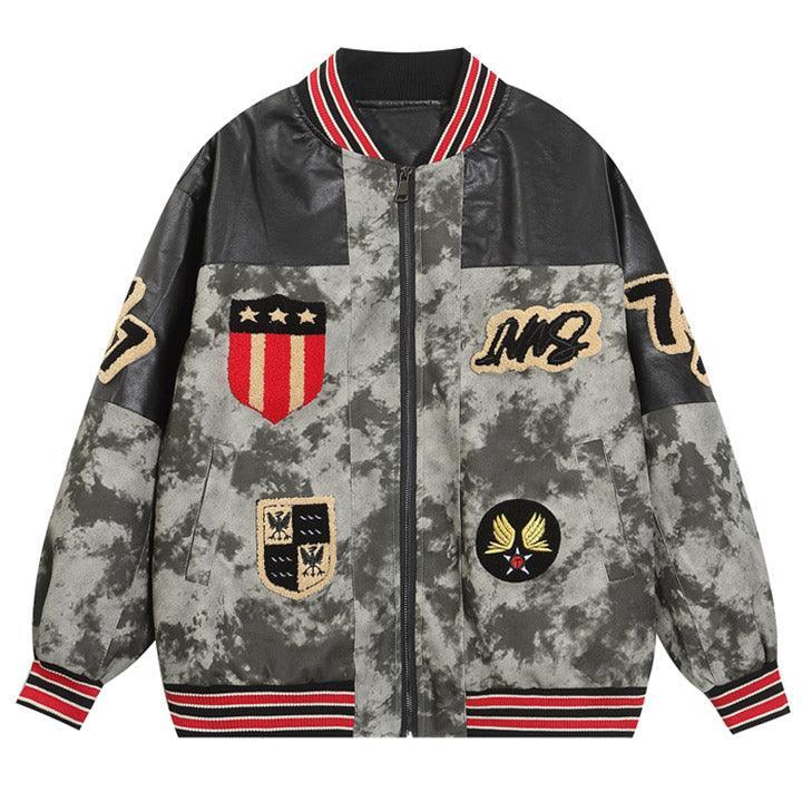 Tntwear® PU Leather Camo Patchwork Bomber Jacket - tntwear1