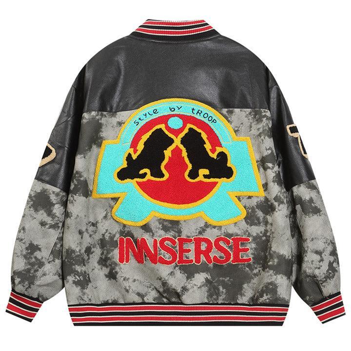 Tntwear® PU Leather Camo Patchwork Bomber Jacket - tntwear1