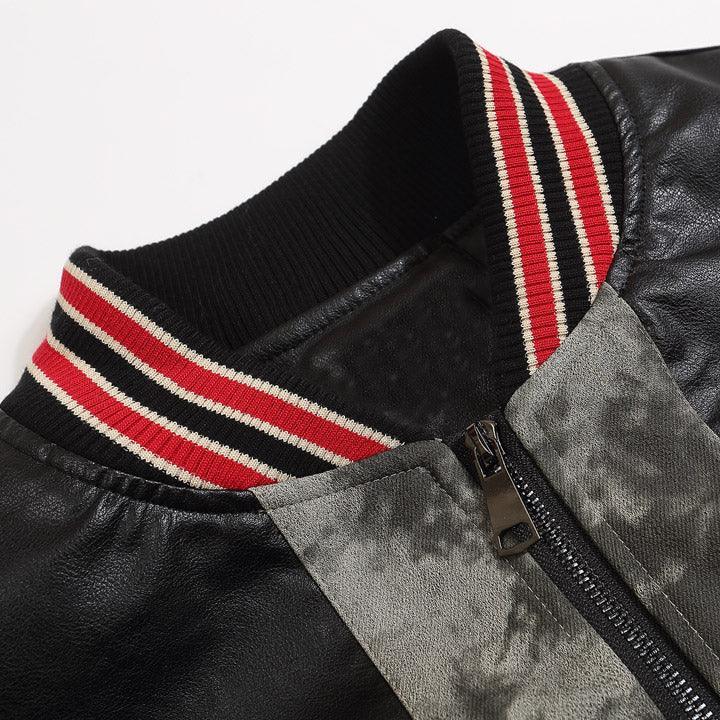 Tntwear® PU Leather Camo Patchwork Bomber Jacket - tntwear1