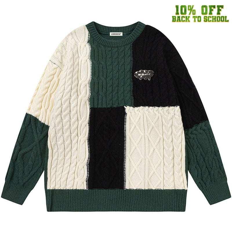 Tntwear® Color Block Cable Knit Sweater - tntwear1