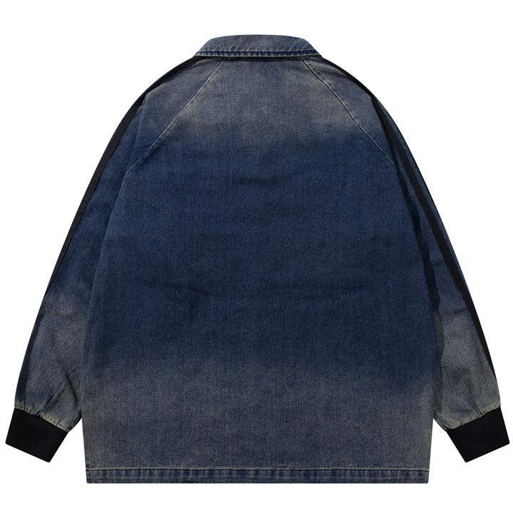 Tntwear® Retro Washed Denim Stitching Polo Sweatshirt - tntwear1