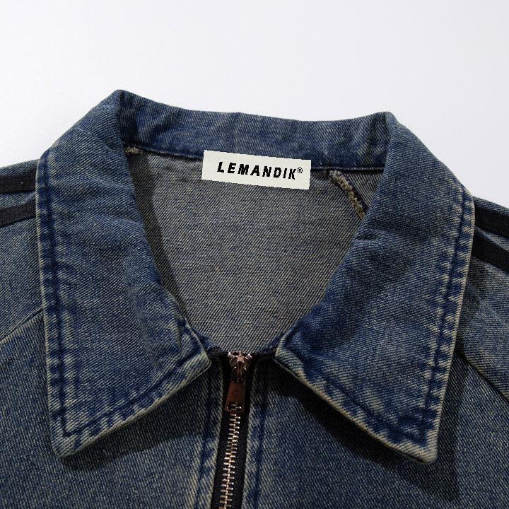 Tntwear® Retro Washed Denim Stitching Polo Sweatshirt - tntwear1