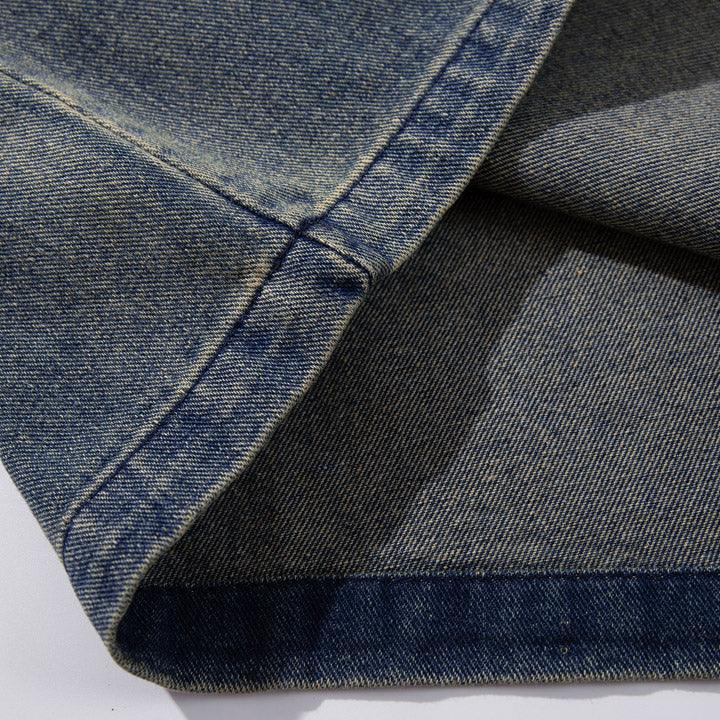 Tntwear® Retro Washed Denim Stitching Polo Sweatshirt - tntwear1
