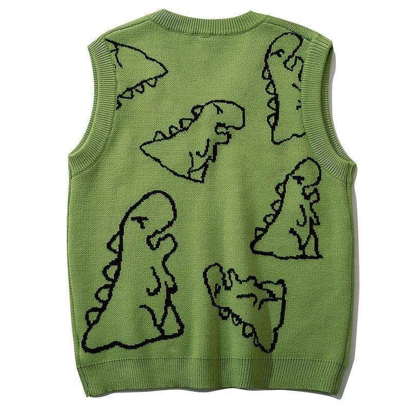 Dinosaur Graphic Knit Sweater Vest - tntwear1
