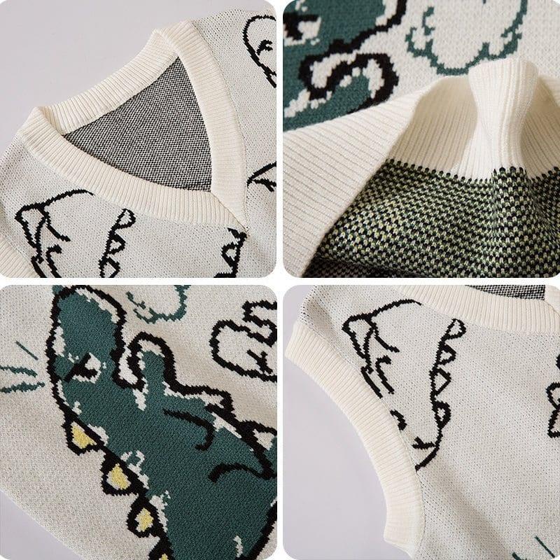 Dinosaur Graphic Knit Sweater Vest - tntwear1