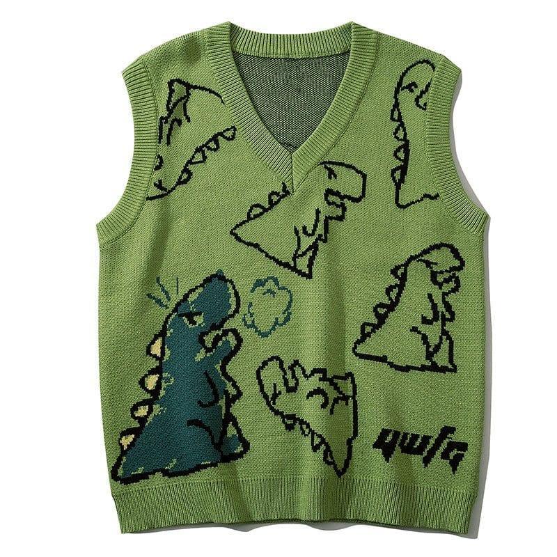 Dinosaur Graphic Knit Sweater Vest - tntwear1