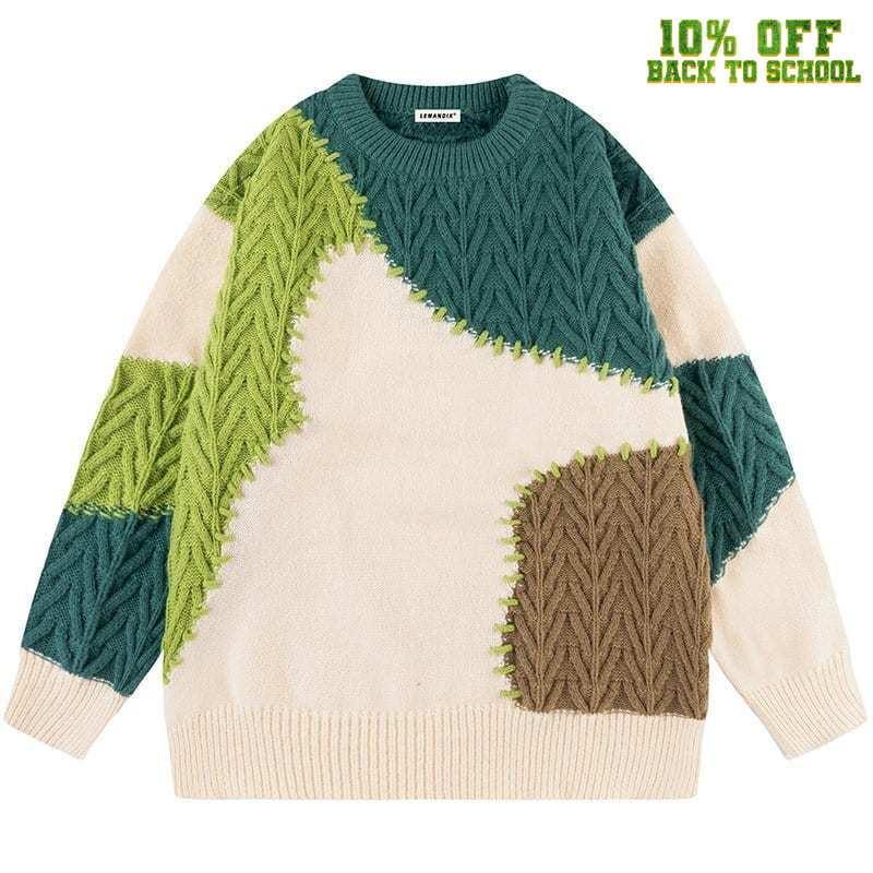 Tntwear® Chunky Knit Sweater Color Block - tntwear1