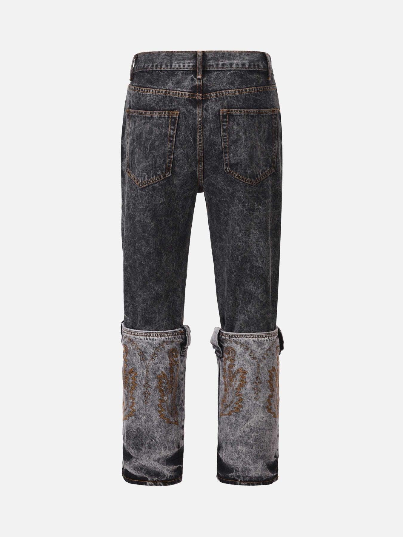 1984 Acid wash Embroidery Stitching Two-tone Jeans - 1744 - tntwear1