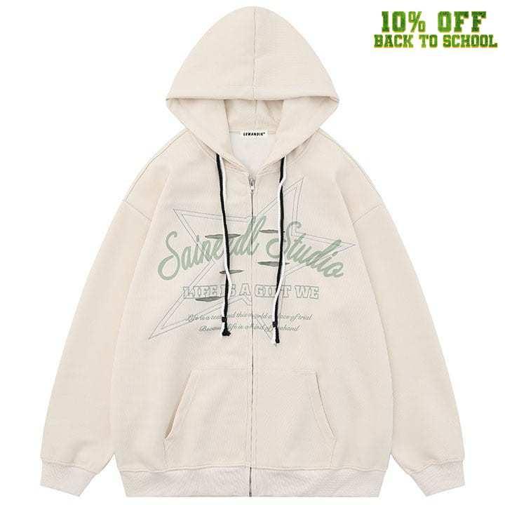 Tntwear® Fleece Zipper Hoodie Pentagram Print - tntwear1