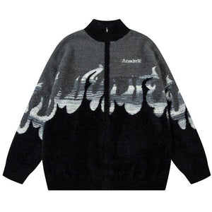 Tntwear® Mohair Zipper Knit Sweater Flame - tntwear1