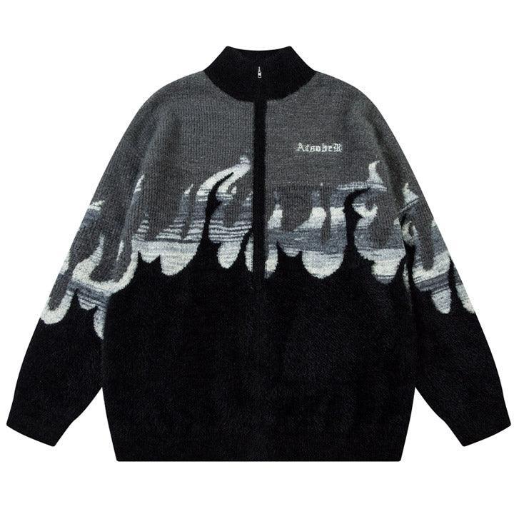 Tntwear® Mohair Zipper Knit Sweater Flame - tntwear1