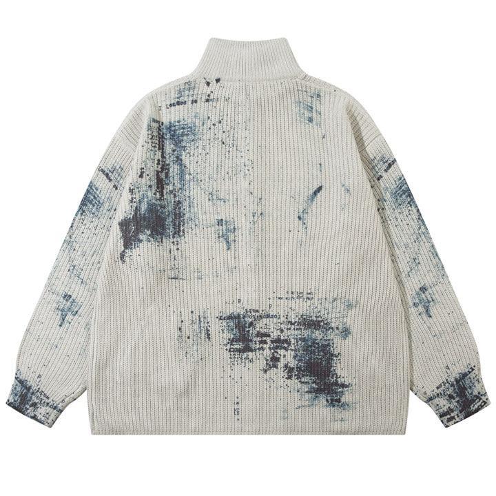 Tntwear® Chunky Knit Zipper Sweater Portrait Graffiti - tntwear1