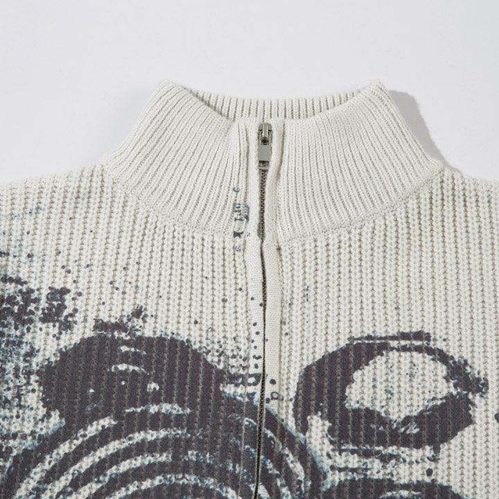 Tntwear® Chunky Knit Zipper Sweater Portrait Graffiti - tntwear1