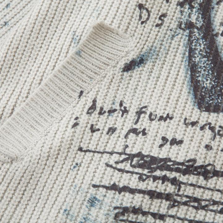 Tntwear® Chunky Knit Zipper Sweater Portrait Graffiti - tntwear1