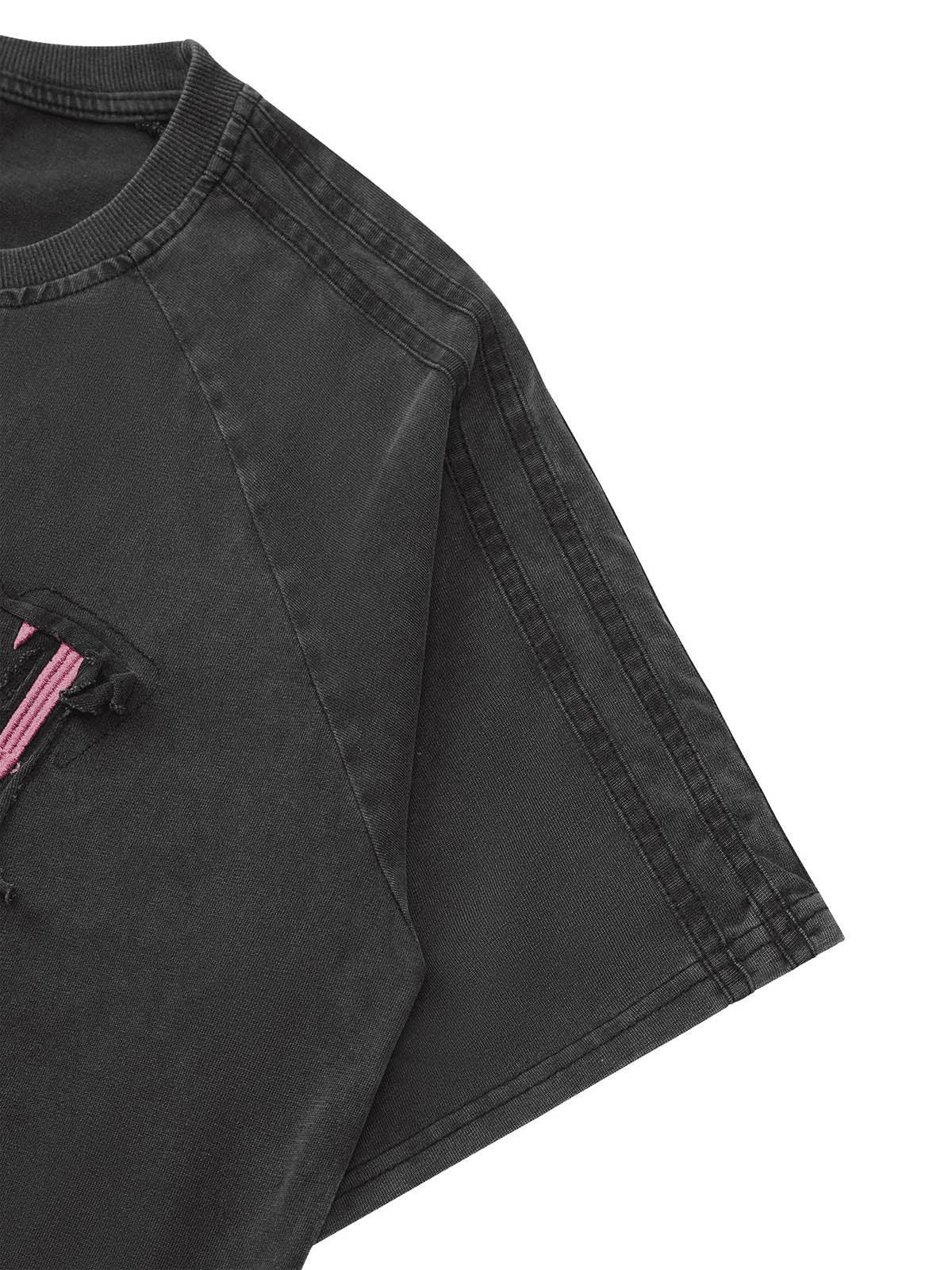 Tntwear American Retro Letter Embroidered T-shirt