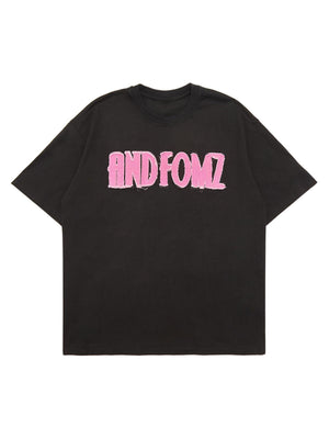 Tntwear Pink Letter Applique Street Rap T-shirt - 2145