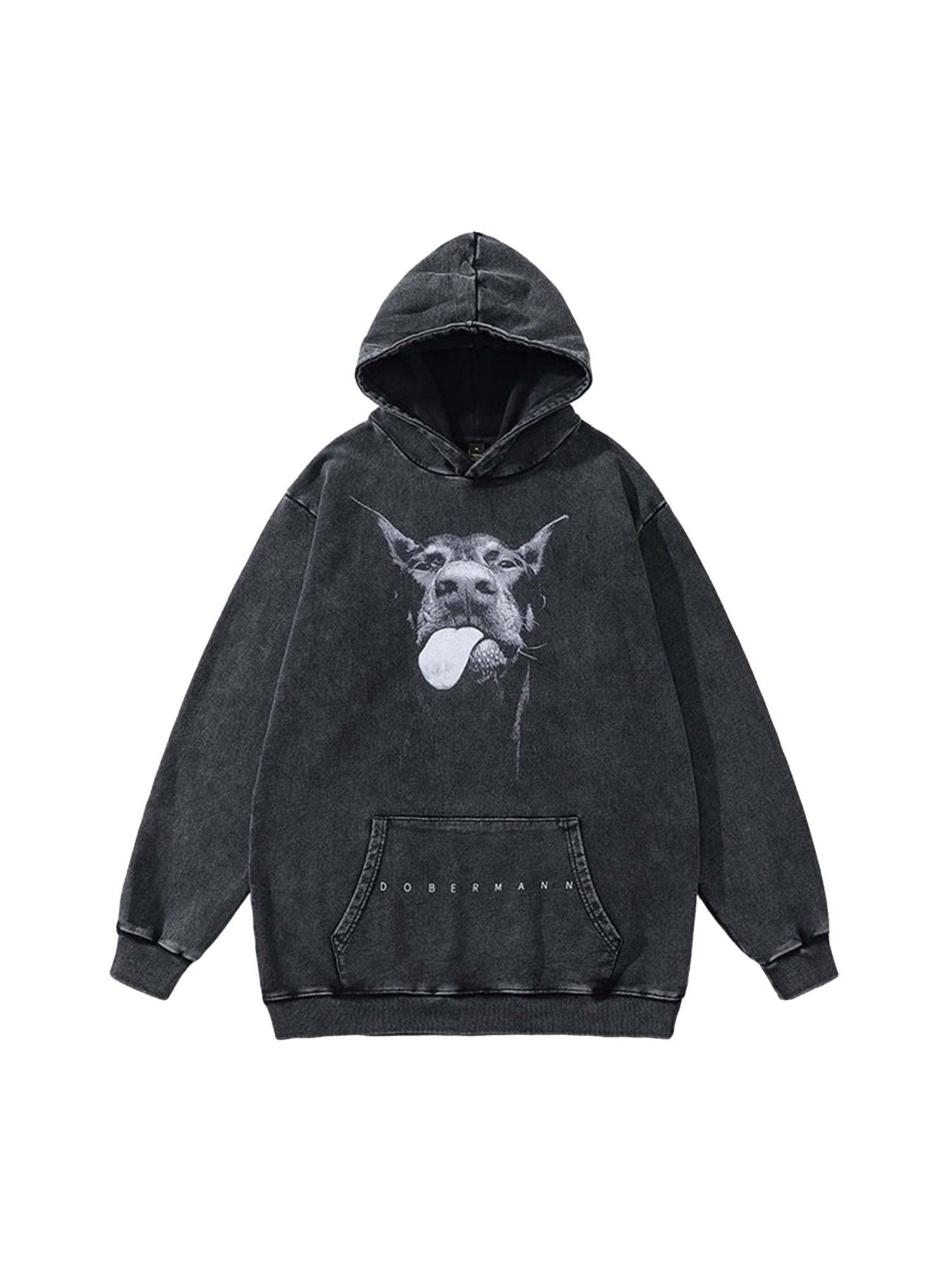 Tntwear Dark Series Doberman Print Hip-hop Vintage Hoodie - tntwear1