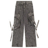 Tntwear® Distressed Washed Cargo Jeans Side Tie Pocket - tntwear1