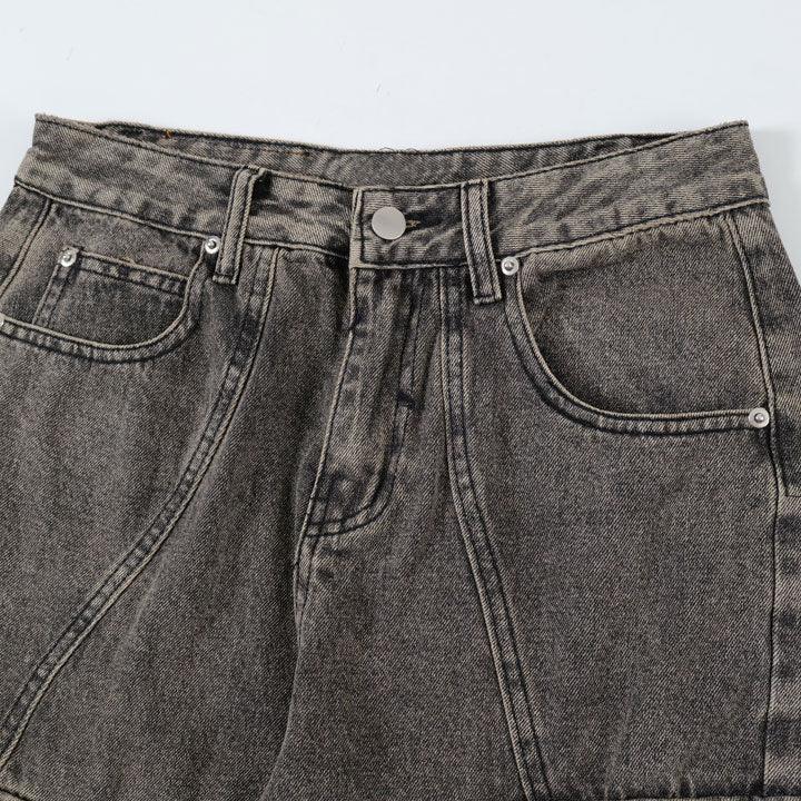 Tntwear® Distressed Washed Cargo Jeans Side Tie Pocket - tntwear1