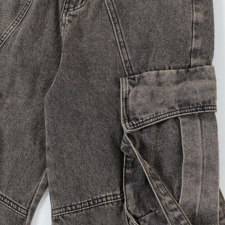 Tntwear® Distressed Washed Cargo Jeans Side Tie Pocket - tntwear1