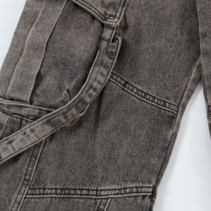 Tntwear® Distressed Washed Cargo Jeans Side Tie Pocket - tntwear1
