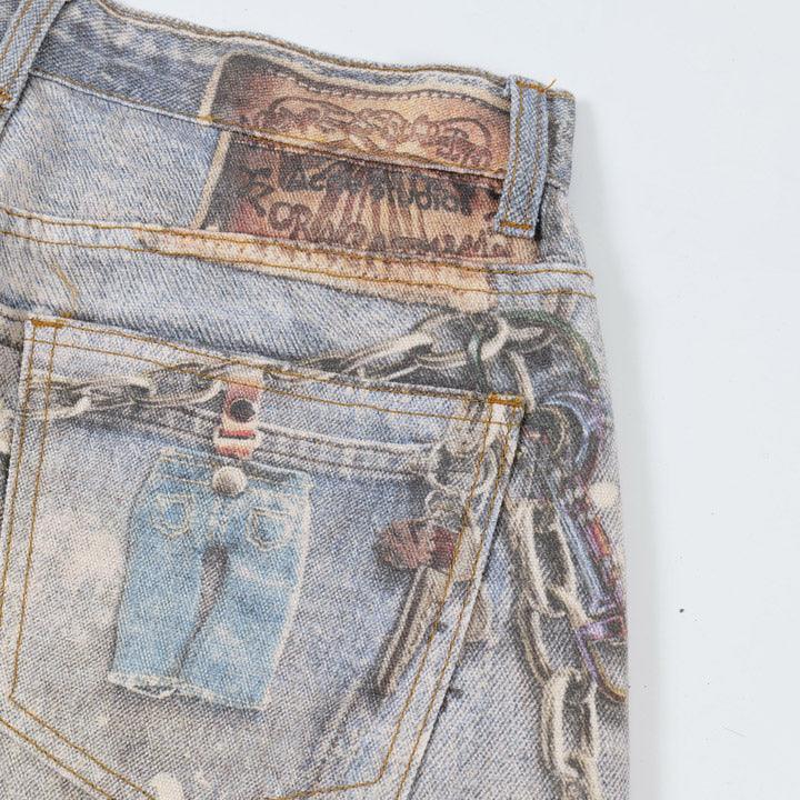Tntwear® Baggy Washed Jeans Chains Print - tntwear1